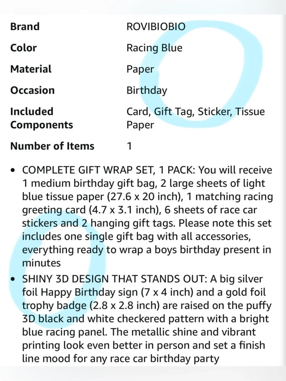 Happy Birthday Racing Gift Bag with Blue Tissue